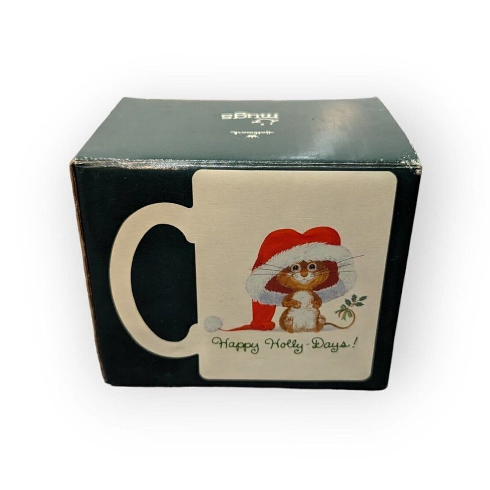 1983 Hallmark Merry Chris-Mouse Happy Holly Days Christmas Coffee Mug W/ Box H